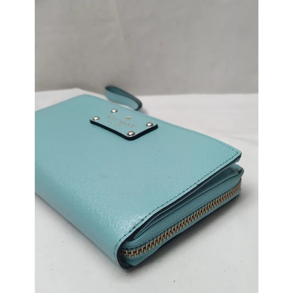 Kate Spade New York Blue Leather Credit Card Zipper Closure Wristlet - Wallet